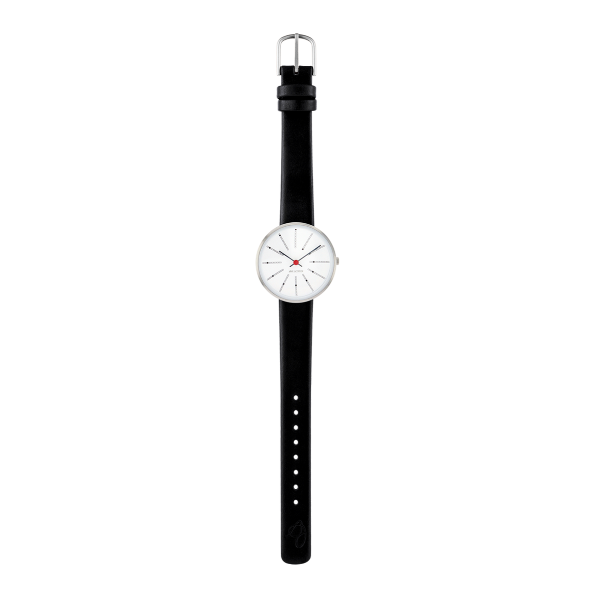 Arne Jacobsen Bankers 30 mm designerur med hvid skive og sort læderrem