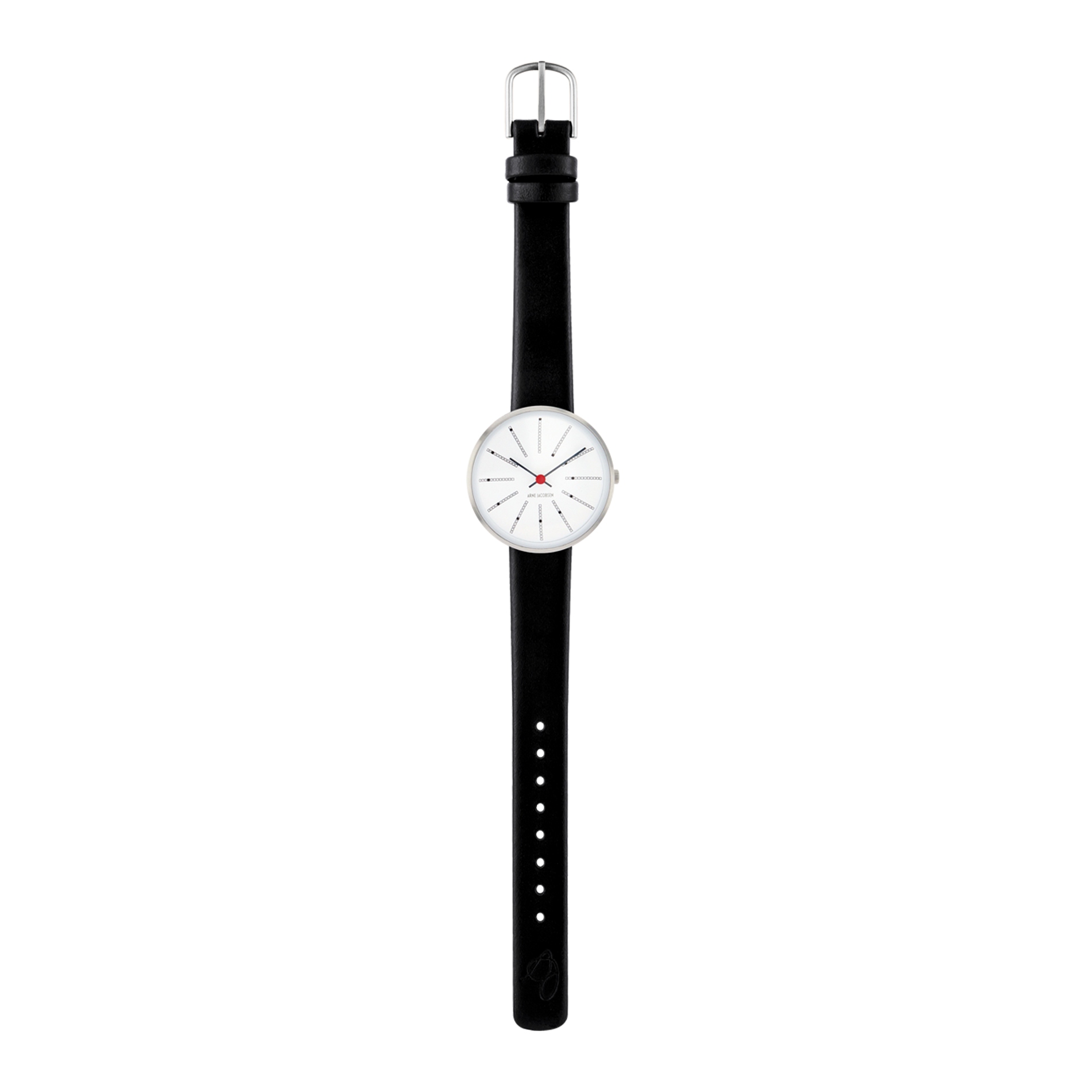 Arne Jacobsen Bankers 30 mm designerur med hvid skive og sort læderrem