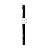 Arne Jacobsen Bankers 30 mm designerur med hvid skive og sort læderrem