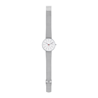Arne Jacobsen Bankers 34 mm armbåndsur med hvid urskive og mat stålrem.