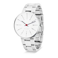 Arne Jacobsen Bankers 34 mm ur med hvid urskive og stållænke.