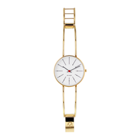 Arne Jacobsen Bankers Hvid 34 mm forgyldt med poleret guldring i fuld længde.
