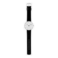 Arne Jacobsen Bankers 40 mm ur med sort læderrem og spænde i børstet stål.