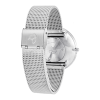 Bagside af Arne Jacobsen Bankers 40 mm ur med mesh-rem i mat stål.