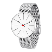 Arne Jacobsen Bankers 40 mm armbåndsur med hvid urskive og mesh-rem i mat stål.