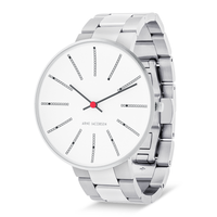Arne Jacobsen Bankers 40 mm armbåndsur med hvid urskive og stålrem.