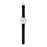 Arne Jacobsen City Hall 34 mm armbåndsur i stål med sort kalveskindsrem vist i fuld længde.