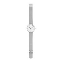 Arne Jacobsen City Hall 34 mm armbåndsur i stål med mesh-rem vist i fuld længde.