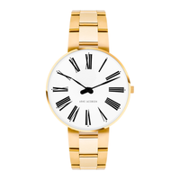 Arne Jacobsen Roman dameur 34 mm model 53307-1629 set forfra med hvid urskive, sorte romertal og guldfarvet lænke i rustfrit stål