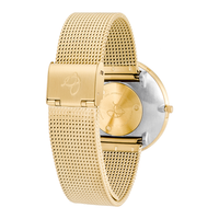 Bagside af Arne Jacobsen Roman ur 40 mm med forgyldt mesh-rem og foldespænde.