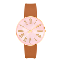Bagside af Arne Jacobsen Roman Orchid Pink ur med brun kalveskindsrem