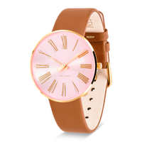 Arne Jacobsen Roman Orchid Pink dameur med pink urskive og brun læderrem