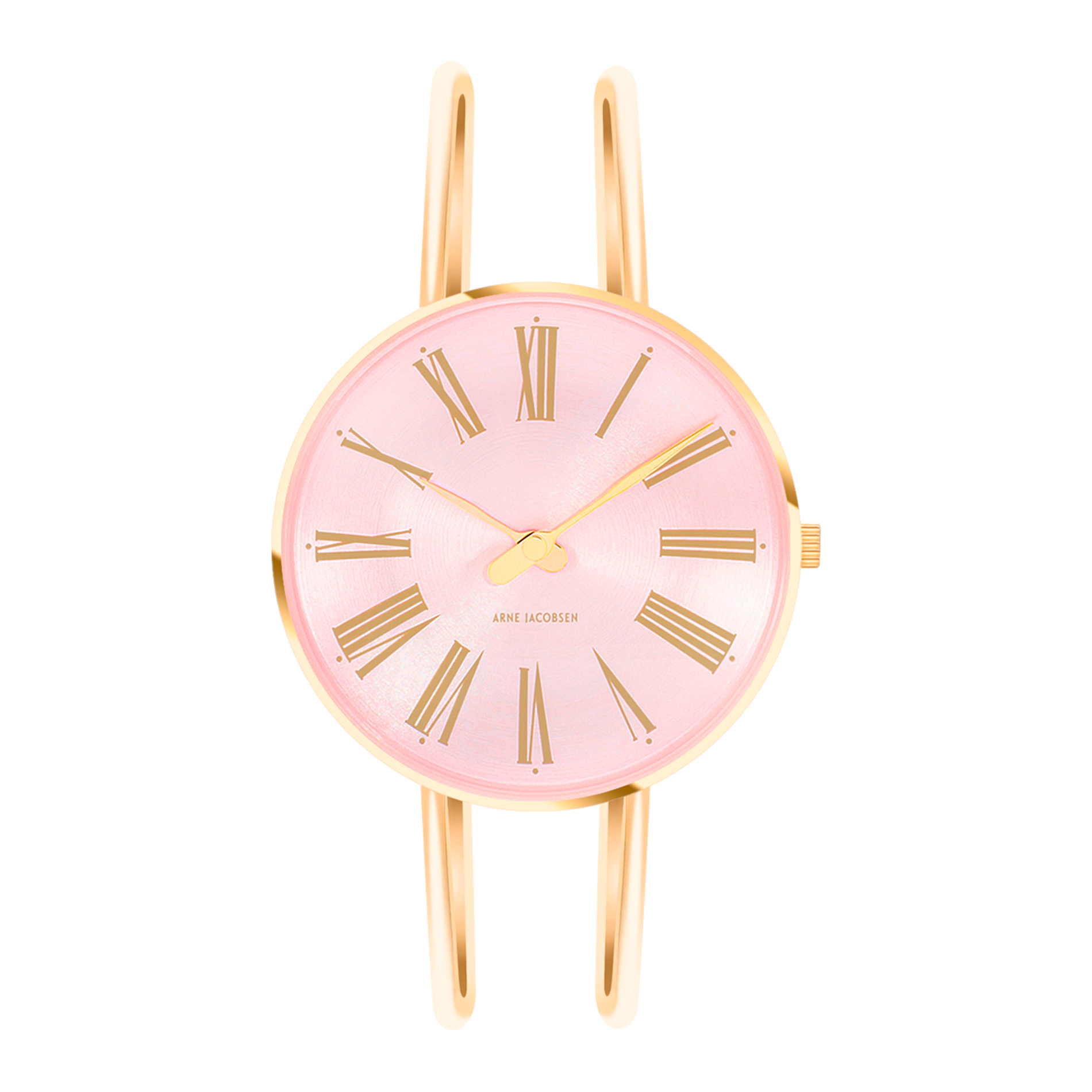 Arne Jacobsen Roman Orchid Pink dameur med pink urskive og guldarmring