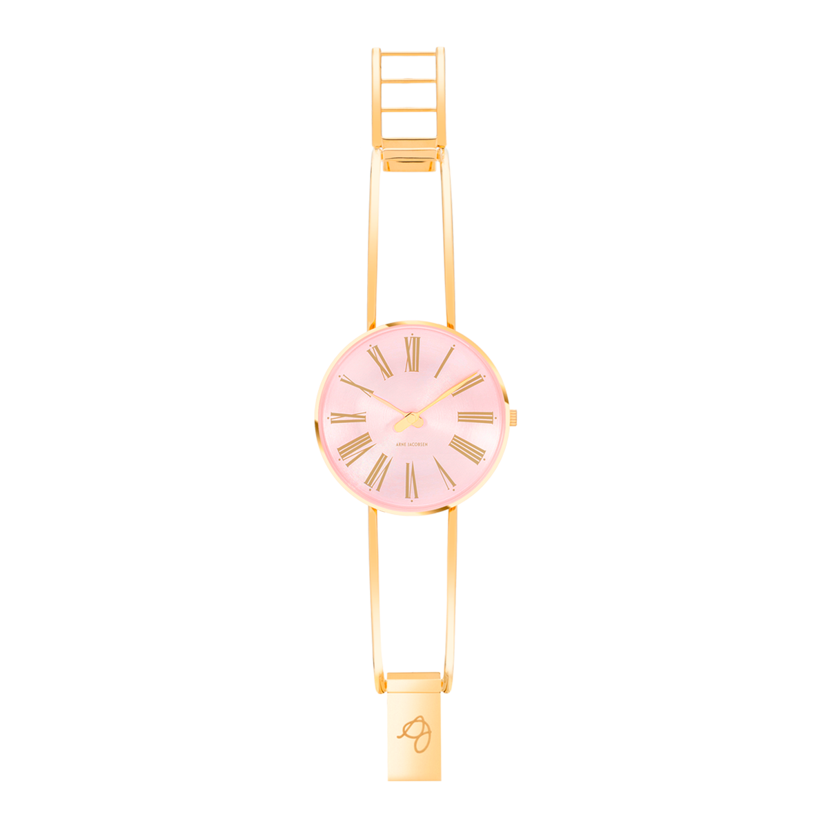 Arne Jacobsen Roman Orchid Pink 34 mm ur med poleret guldarmring i fuld længde