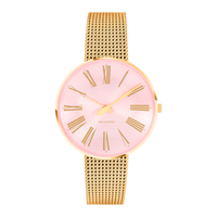Frontvisning af Arne Jacobsen Roman Orchid Pink ur med rosa urskive og romertal.
