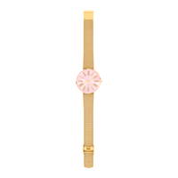 Arne Jacobsen Roman Orchid Pink designerur med forgyldt mesh-rem og rosa urskive.