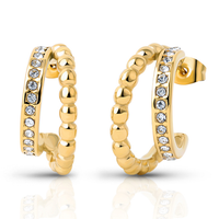 Bay by Aqua Dulce Double Up øreringe i 18 karat PVD forgyldt rustfrit stål med klare zirkonia, 18 mm