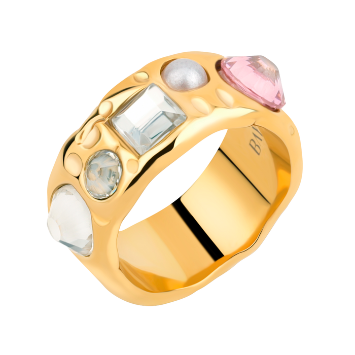 Bay by Aqua Dulce Pastel ring i 18 karat PVD forgyldt rustfrit stål med flerfarvede zirkonia