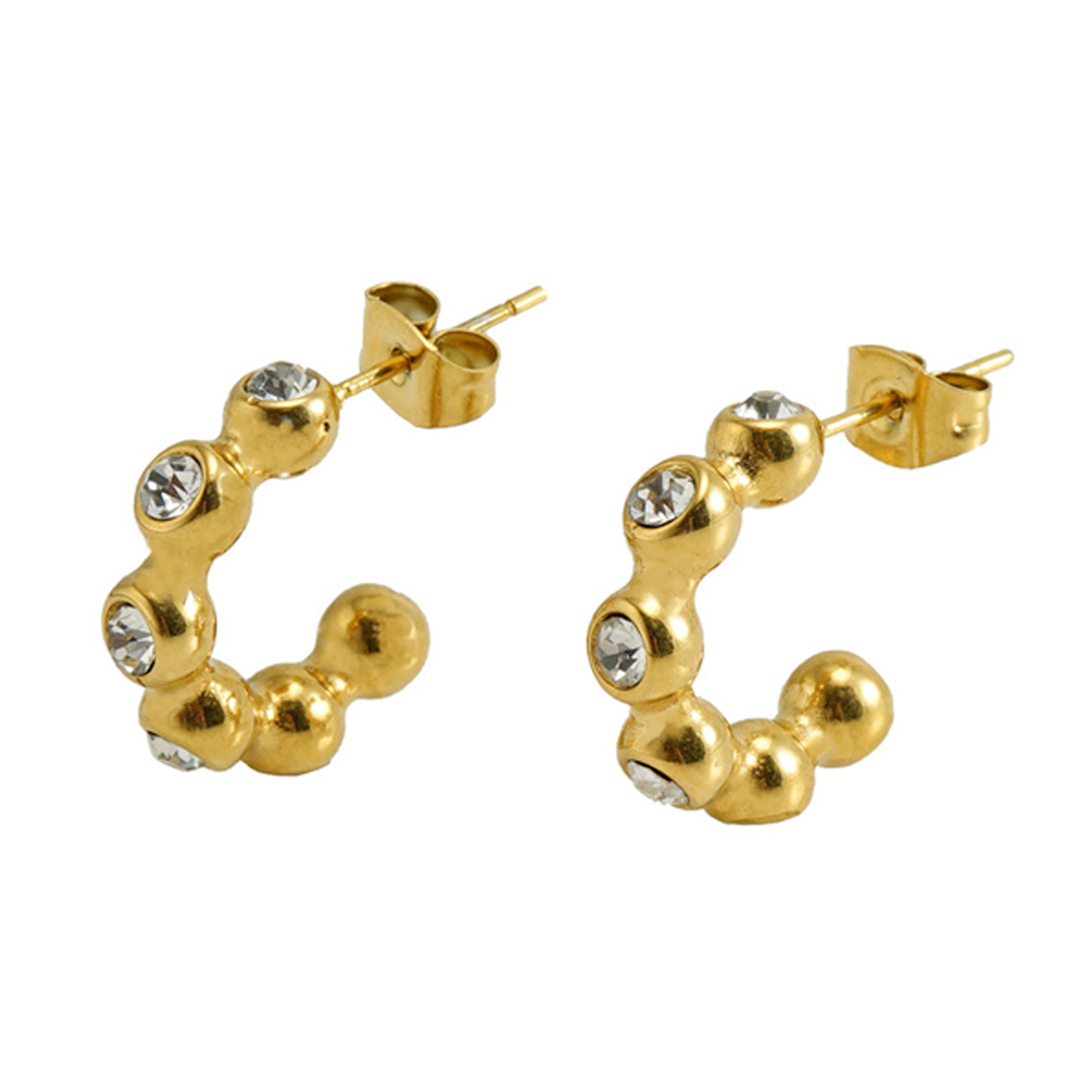 Bay by Aqua Dulce Stone Hoops i 18 karat PVD forgyldt rustfrit stål med klare zirkonia, 14 mm