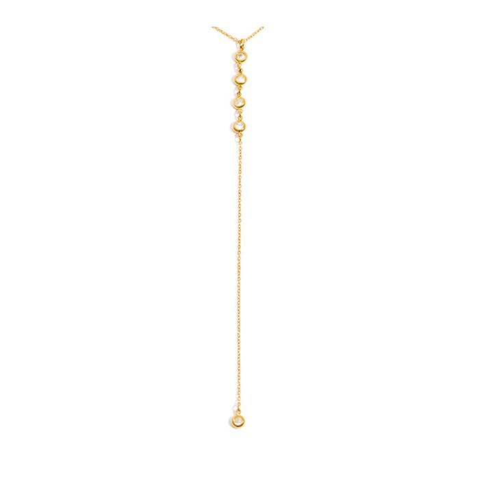 Bay by Aqua Dulce Stone Y halskæde i 18 karat PVD forgyldt rustfrit stål med klare zirkonia og elegant Y-vedhæng med detaljer