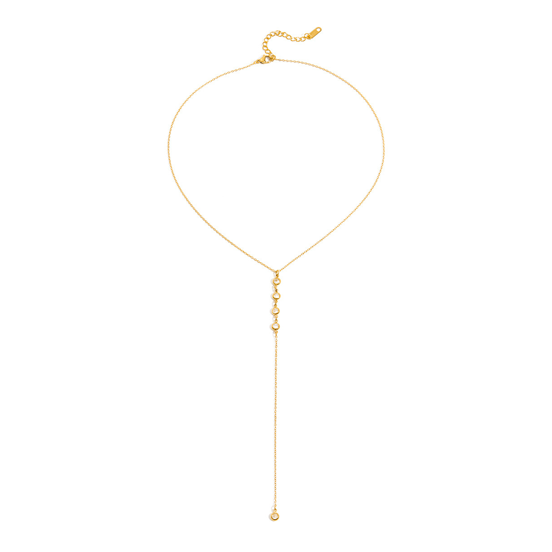 Bay by Aqua Dulce Stone Y halskæde i 18 karat PVD forgyldt rustfrit stål med klare zirkonia og elegant Y-vedhæng