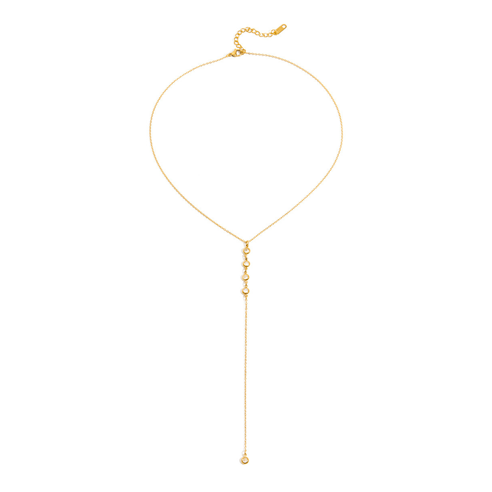 Bay by Aqua Dulce Stone Y halskæde i 18 karat PVD forgyldt rustfrit stål med klare zirkonia og elegant Y-vedhæng