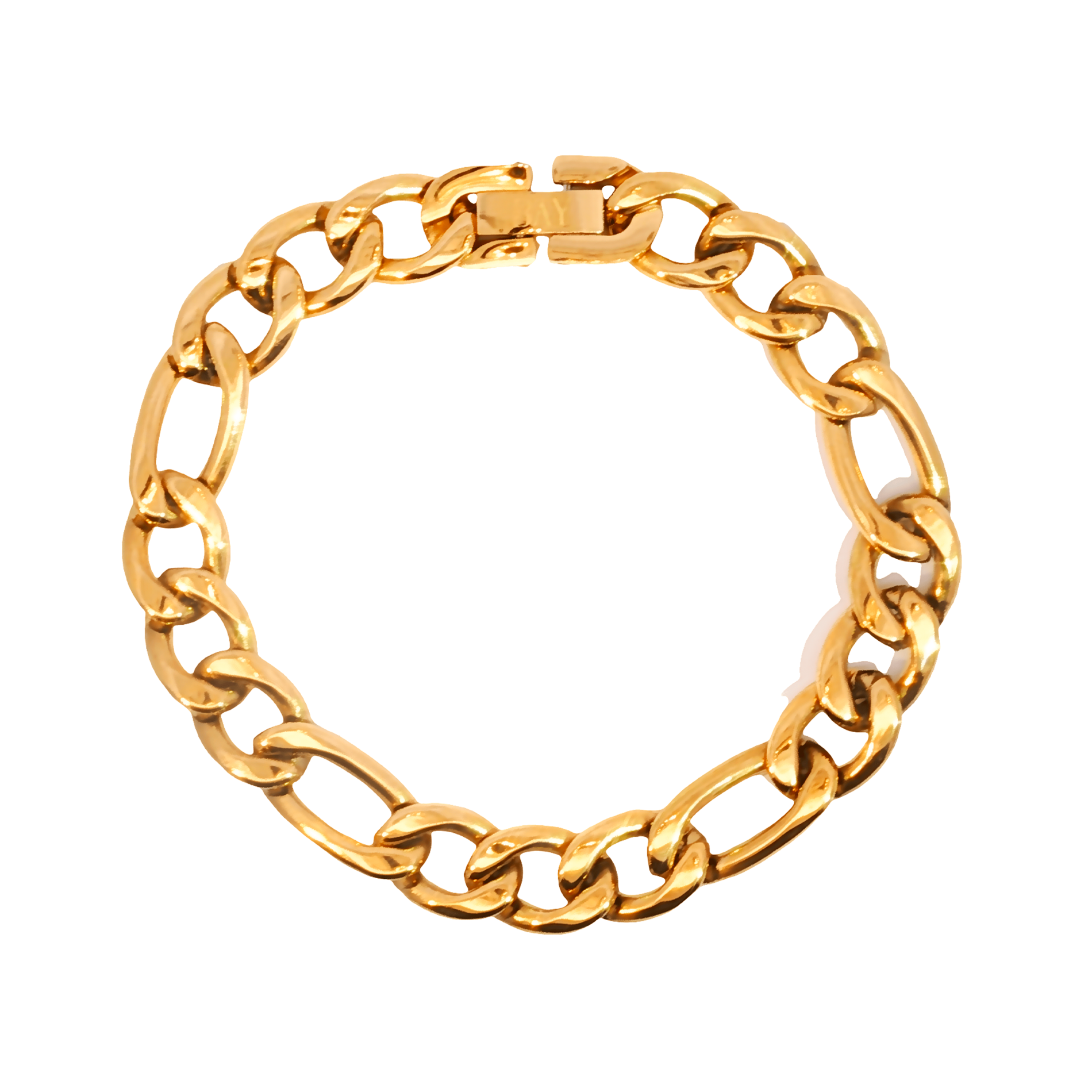 Bay by Aqua Dulce Big Figaro armbånd model B6649 i 18 karat PVD-belagt rustfrit stål med guldfarvet figaro kædedesign