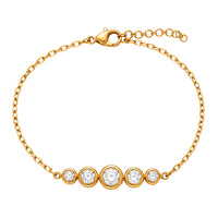Bay by Aqua Dulce Claire Round armbånd i forgyldt stål med fem runde klare zirkonia, karabinlås og forlængerkæde