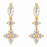 Bay by Aqua Dulce Claire Shiny øreringe i forgyldt stål med klare zirkonia – marquise-sten, rund sten og blomst af fire sten