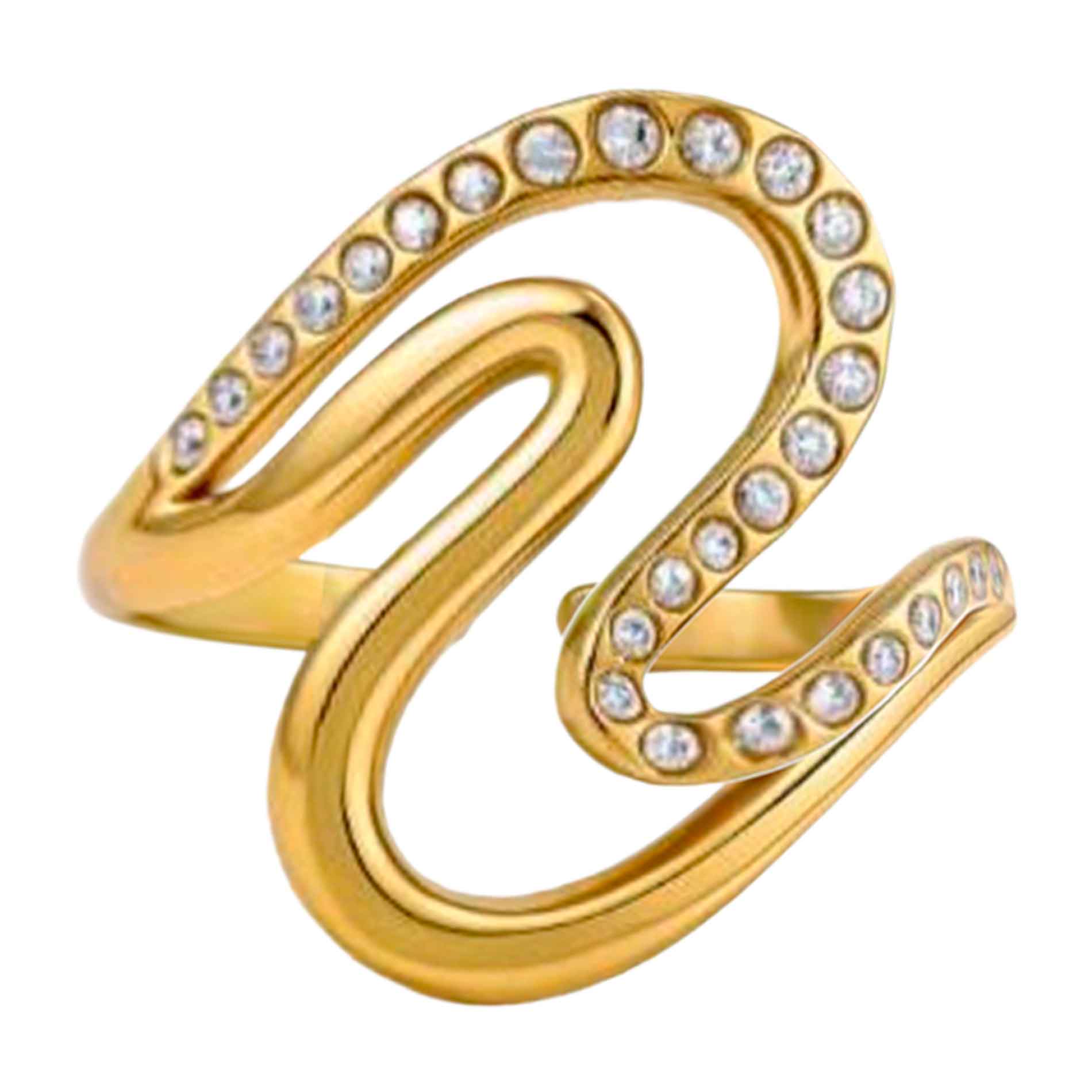 Bay by Aqua Dulce Claire Wavy ring i forgyldt stål med klare zirkonia