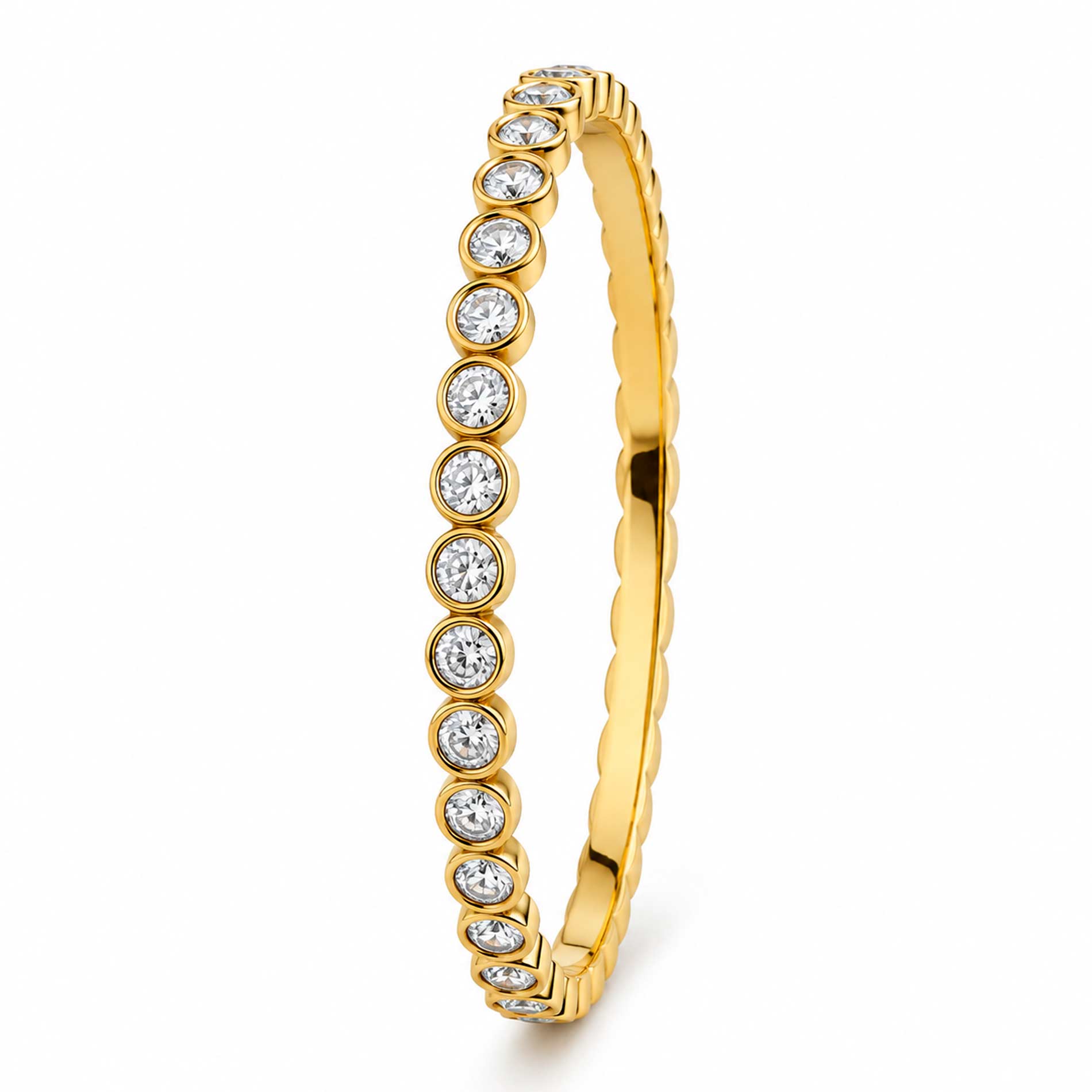 Bay by Aqua Dulce Elva Crystal Bangle armbånd i forgyldt stål med klare zirkonia