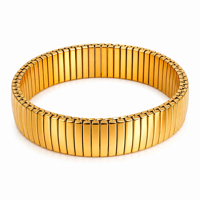 Bay by Aqua Dulce Flowy Elastic Big armbånd i forgyldt stål med brede tætsiddende led