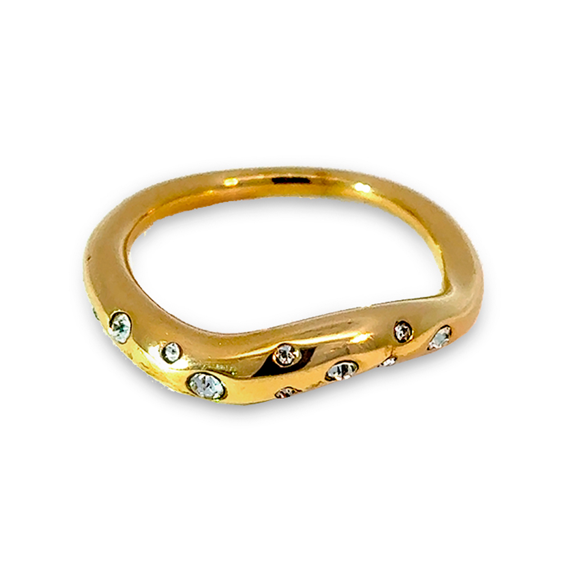 Bay by Aqua Dulce Glow Gia ring model B6387 i 18 karat PVD-belagt rustfrit stål med zirkonia og guldfarvet organisk design