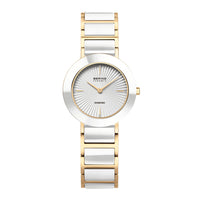 Bering Ceramic dameur 29 mm med guldfarvet urkasse, hvid urskive, diamanter og keramisk lænke
