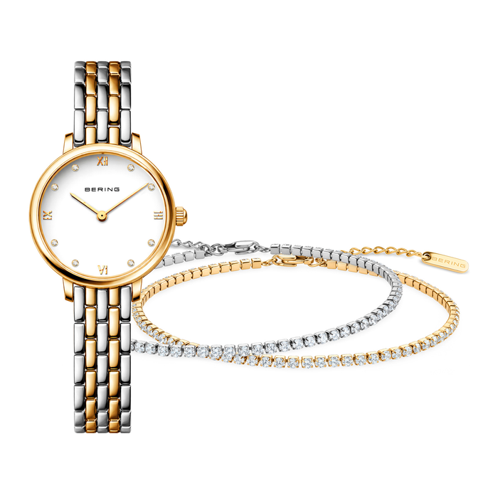 Bering Classic ur og armbånd gaveæt 11028-714-GWP i tofarvet stål
