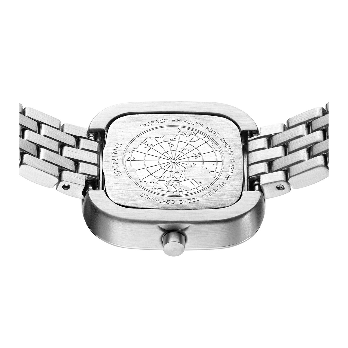 Detaljebillede af bagkasse på Bering Classic 26 mm model 17926-704 i rustfrit stål