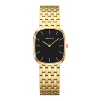 Bering Classic dameur 26x30 mm model 12526-732 med sort urskive, guldfarvet urkasse og guldfarvet lænke i rustfrit stål