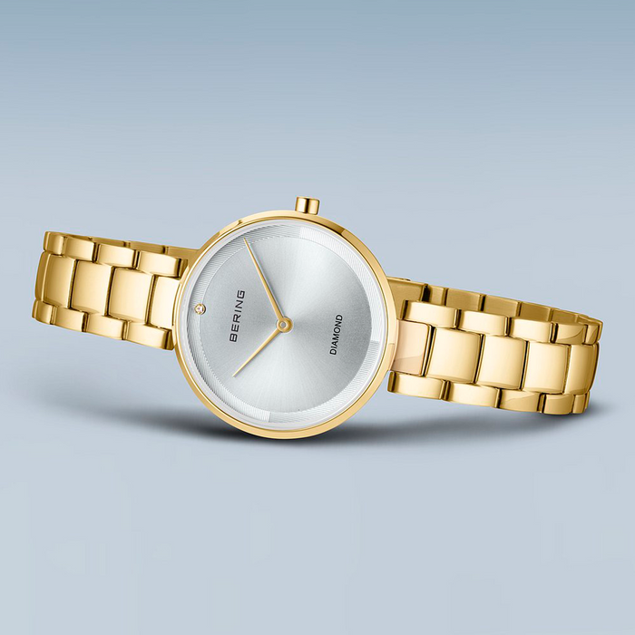 Bering Classic 30 mm dameur model 17529-730 i guldfarvet stål med sølvfarvet urskive