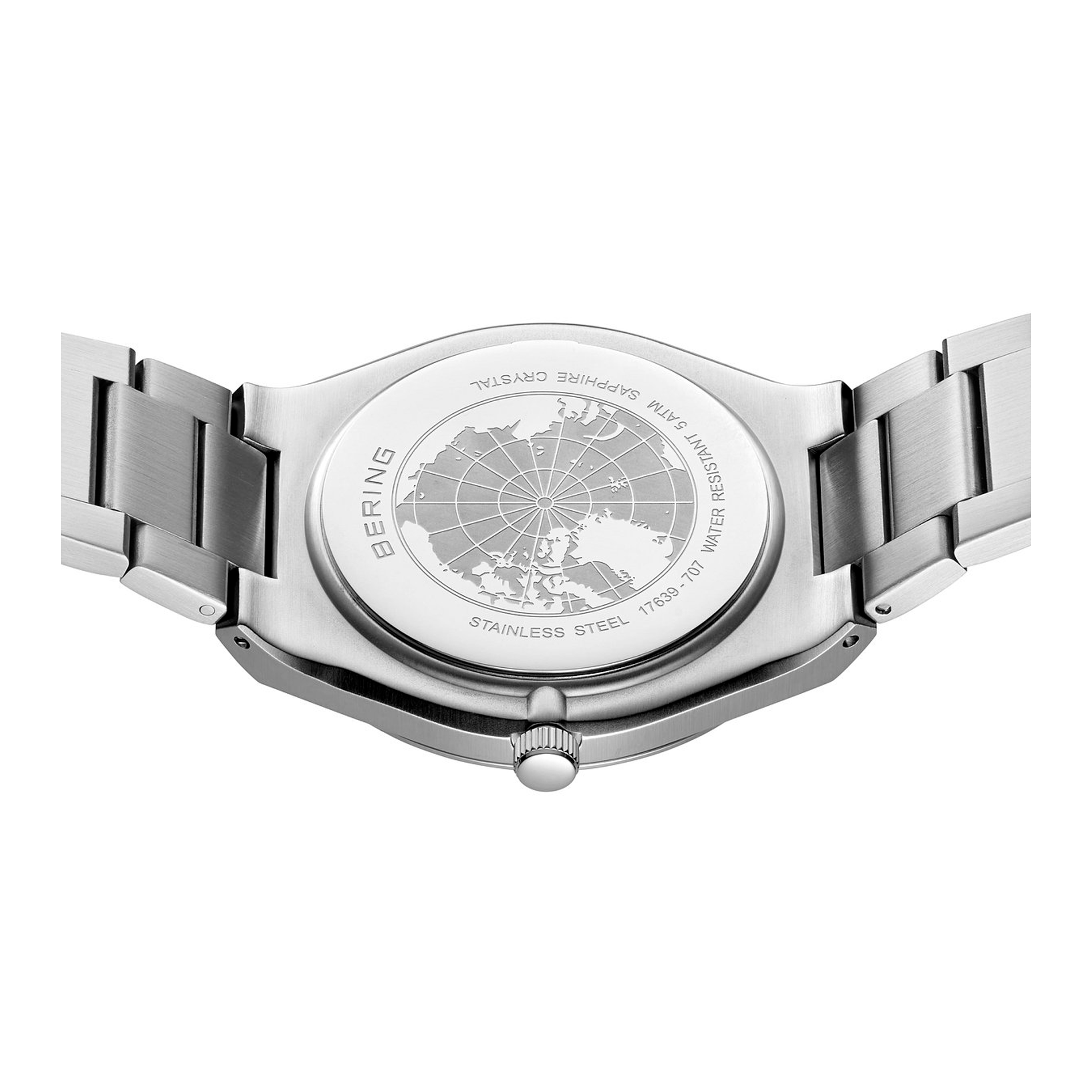 Detaljebillede af bagkasse på Bering Classic 39 mm model 17639-707 i rustfrit stål