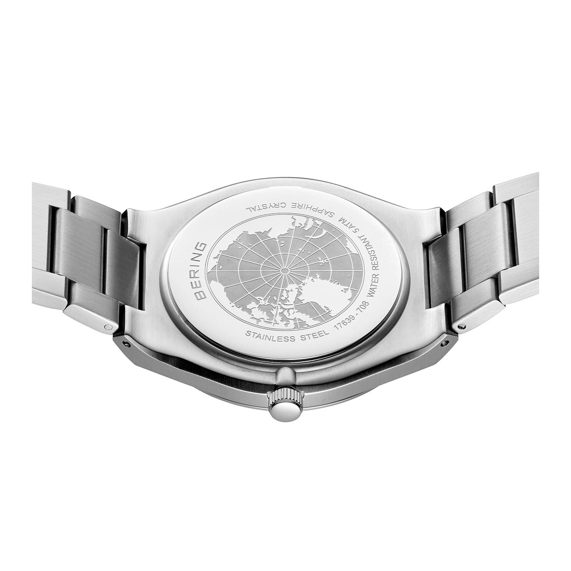 Bagside af Bering Classic 40 mm model 17639-708 med stållænke