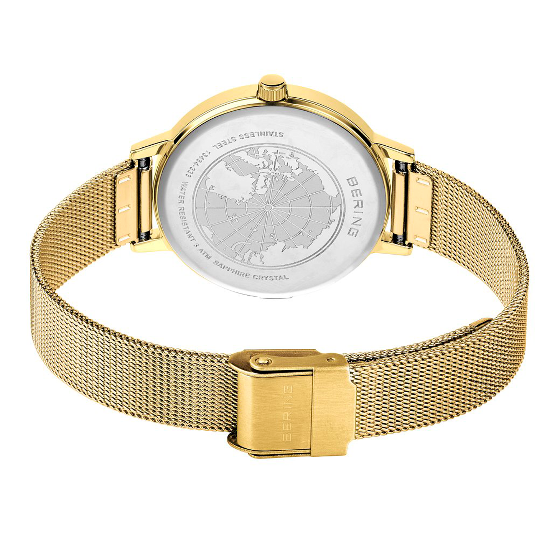 Bering Classic 13434-333 set fra bagsiden med guldfarvet mesh-lænke