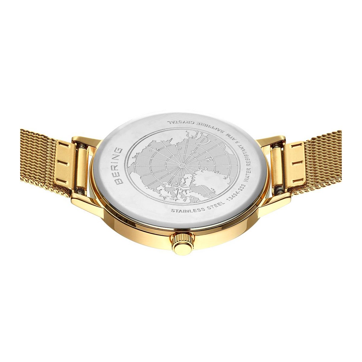 Bagside af Bering Classic dameur 13434-333 i guldfarvet rustfrit stål