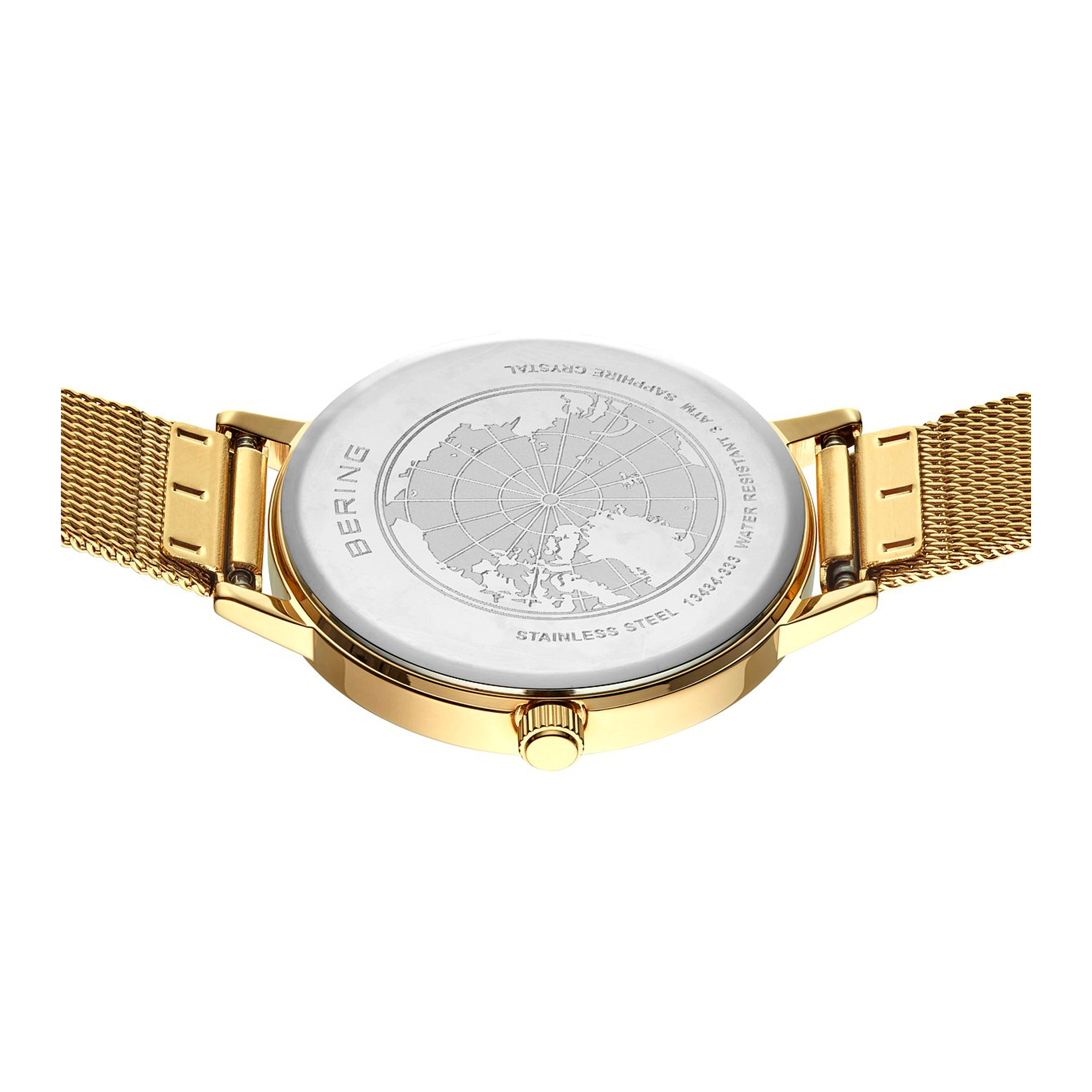 Bagside af Bering Classic dameur 13434-333 i guldfarvet rustfrit stål