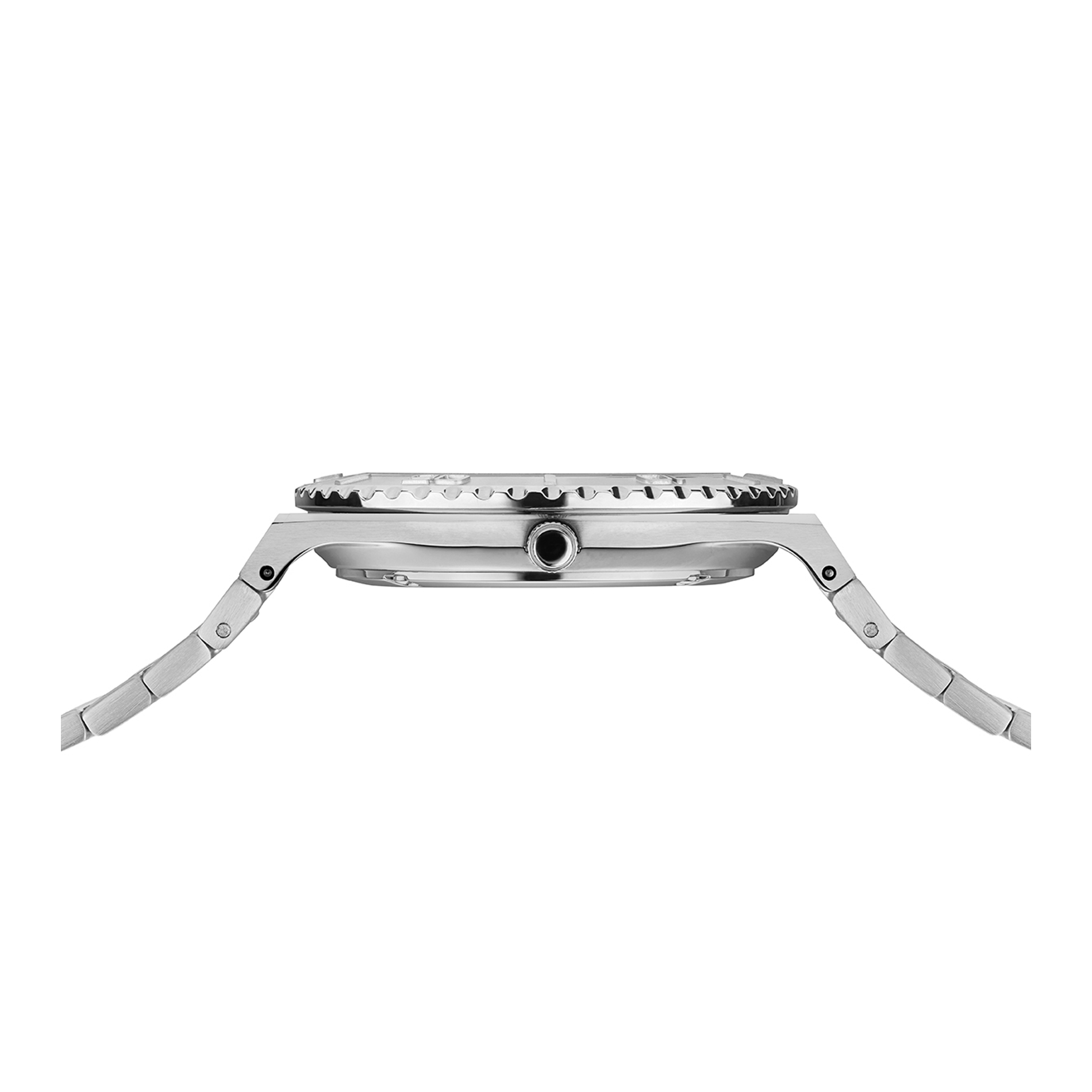 Sideprofil af Bering Sale 36 mm dameur i rustfrit stål med slankt design