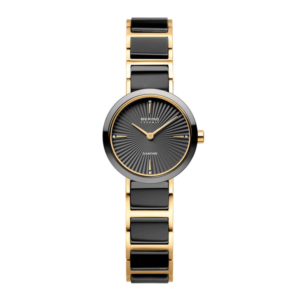 Bering Slim Ceramic dameur 27 mm i sort og guldfarvet med keramisk lænke