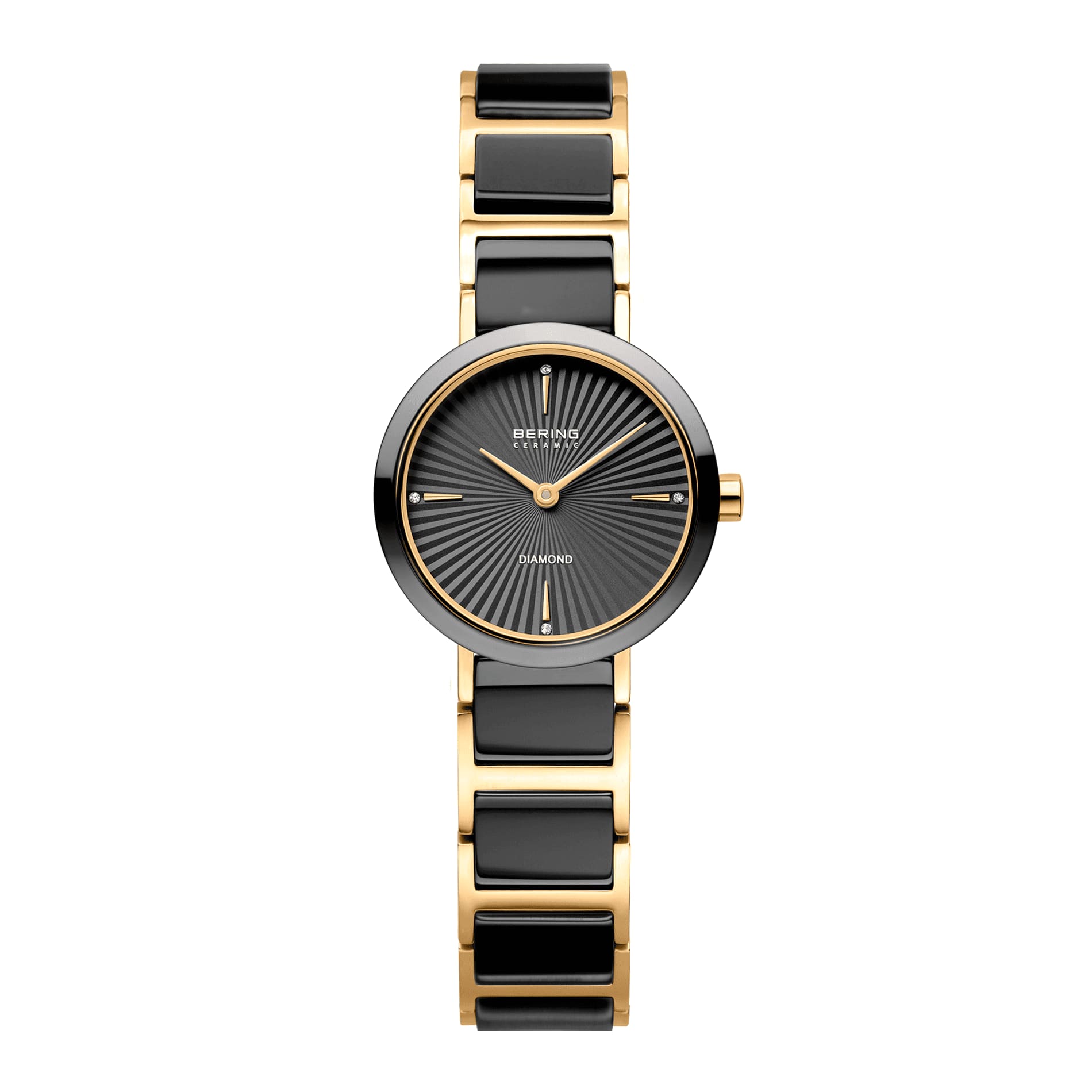 Bering Slim Ceramic dameur 27 mm i sort og guldfarvet med keramisk lænke