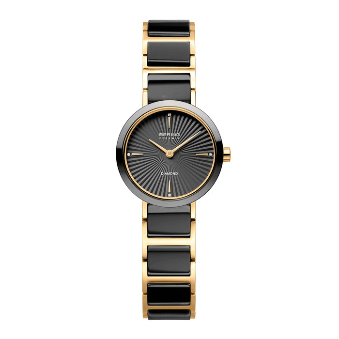 Bering Slim Ceramic dameur 27 mm i sort og guldfarvet med keramisk lænke