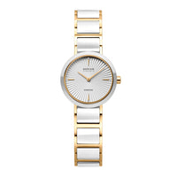 Bering Slim Ceramic dameur 27 mm med hvid urskive, diamanter, hvid keramik og guldfarvet lænke