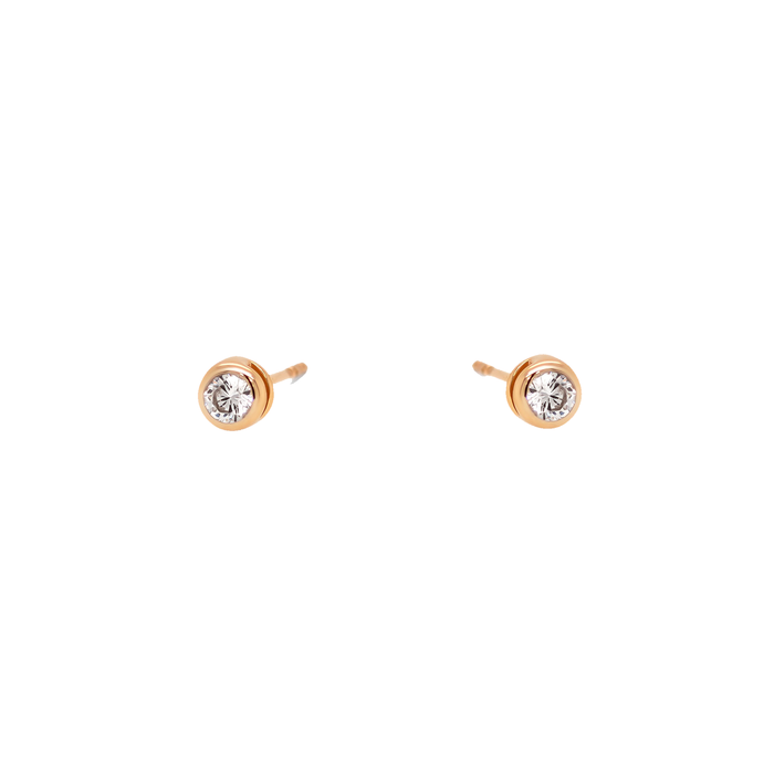 Bezel Solitaire øreringe i 8 kt. guld med klare zirkonia i klassisk indfattet design