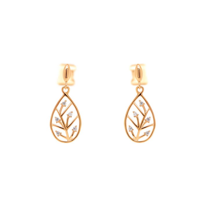 Botanic øreringe i 8 kt. guld med zirkonia i bladinspireret design